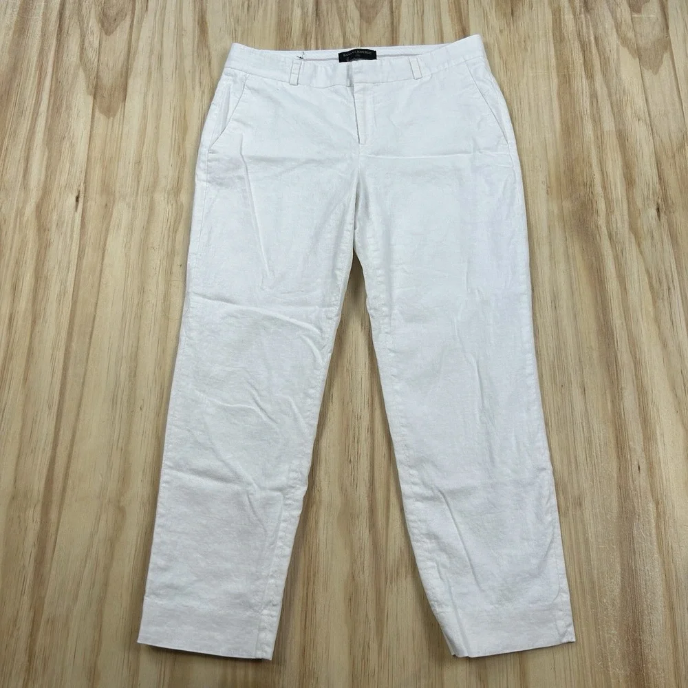 Banana Republic Women's Petite 6 White Avery Linen Blend Crop Pants